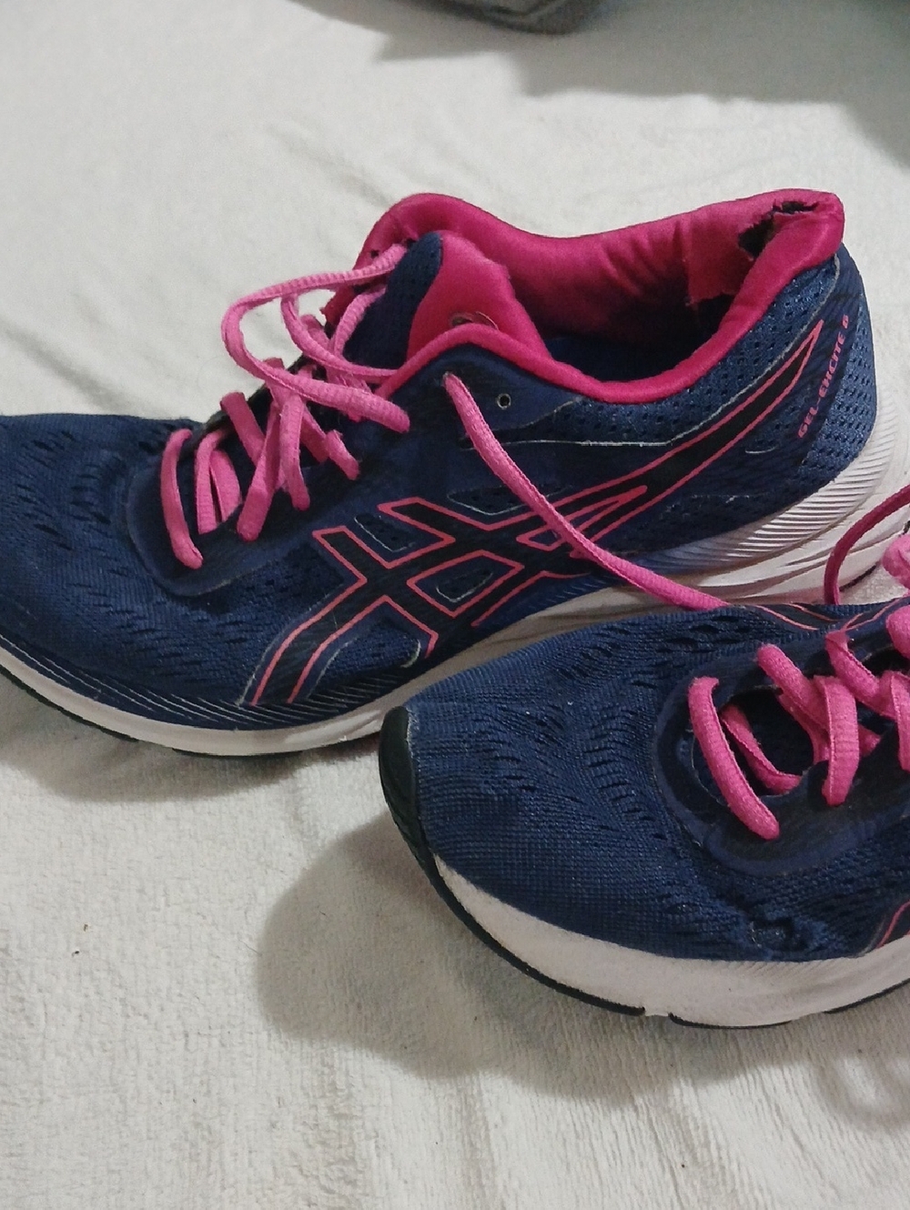 Asics Navy and Pink Women’s Athletic Running Shoes